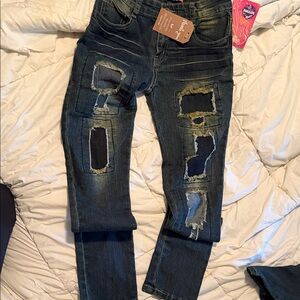 Men's Distressed Skinny Jeans in Dark Blue